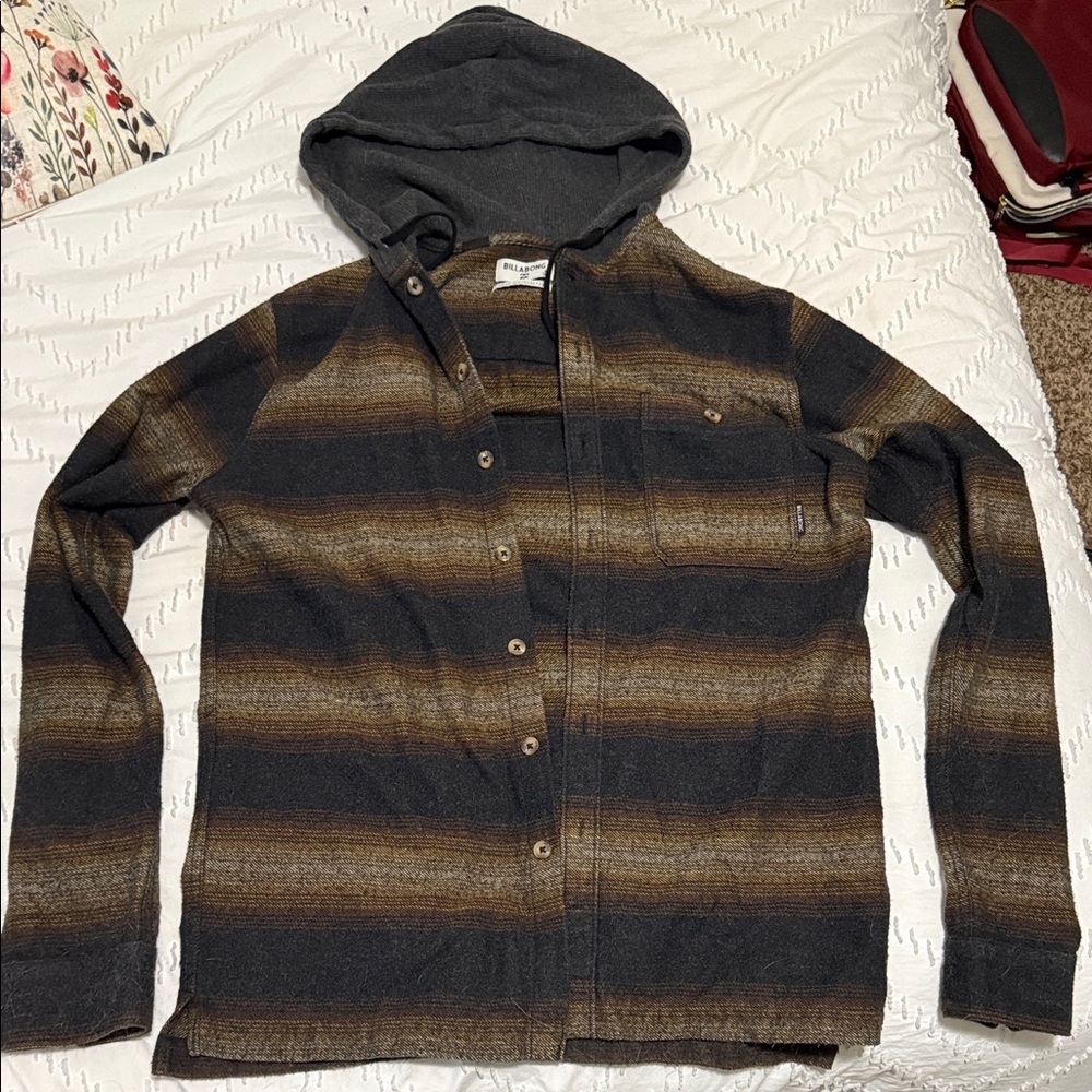 Billabong Gray and Brown Striped Shirt